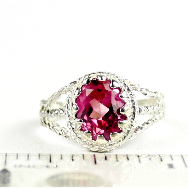 SR070 Created Pink Sapphire 925 Sterling Silver Ring, Image 4