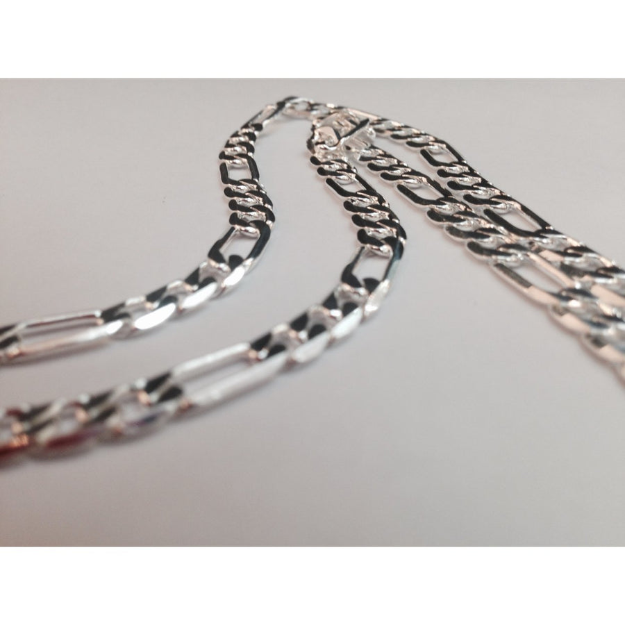 Silver High Polish Finish 24" Figaro Chain Unisex Image 1