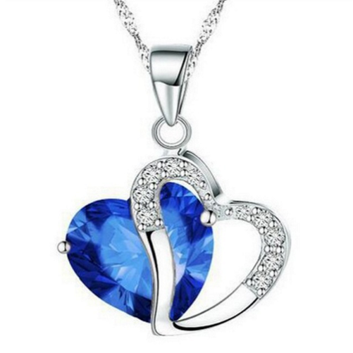 18K White Gold Filled High Polish Finsh Blue Heart Set unisex Image 1