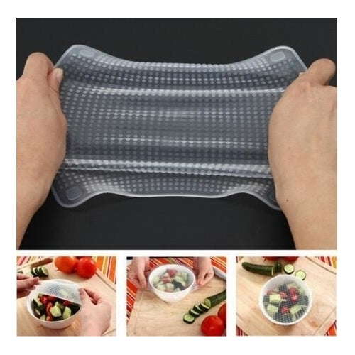 4pcs Reusable Silicone Food Saran Wrap Seal Cover Image 1