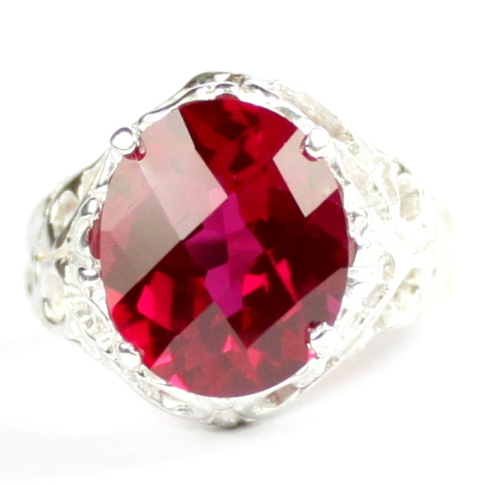 SR114 Created Ruby 925 Sterling Silver Ring, Image 1