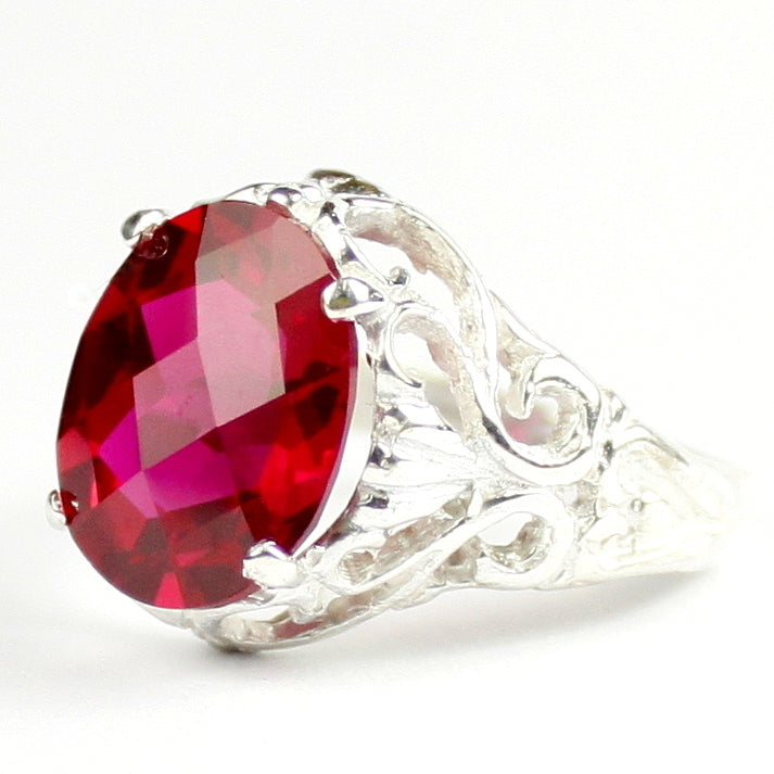 SR114 Created Ruby 925 Sterling Silver Ring, Image 2