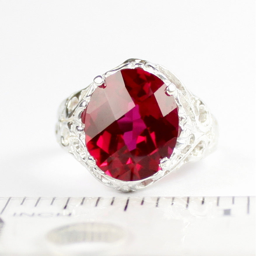 SR114 Created Ruby 925 Sterling Silver Ring, Image 4