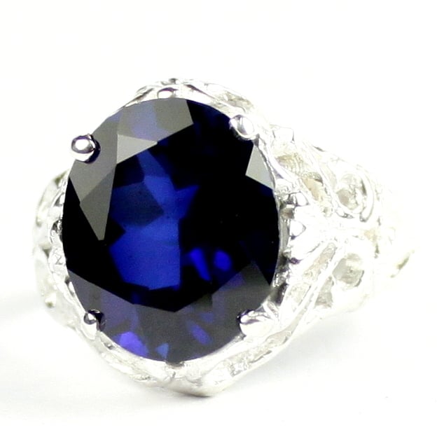 SR114 Blue Created Sapphire 925 Sterling Silver Ring, Image 1