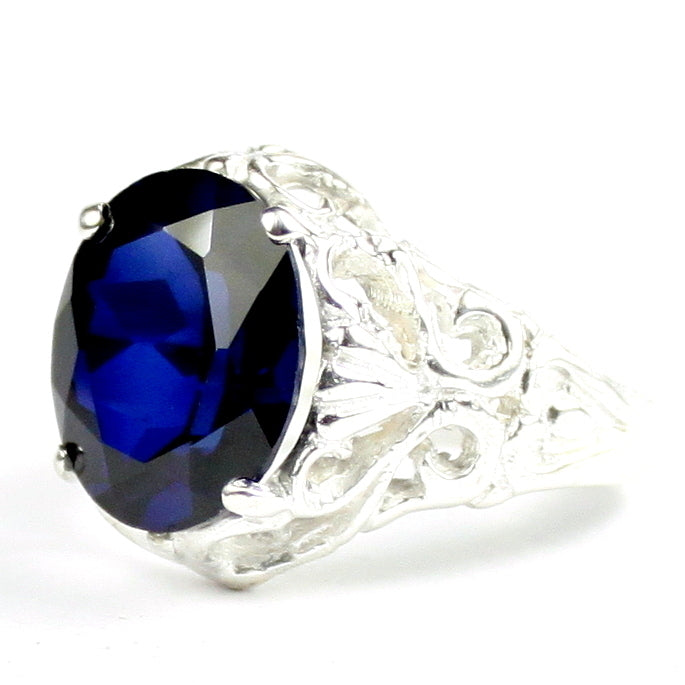 SR114 Blue Created Sapphire 925 Sterling Silver Ring, Image 2