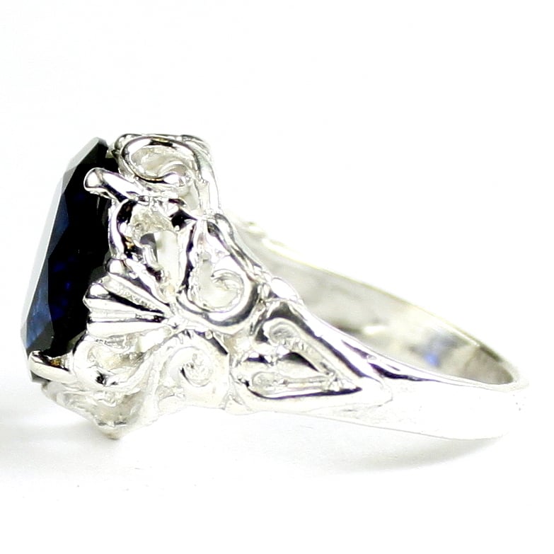 SR114 Blue Created Sapphire 925 Sterling Silver Ring, Image 3