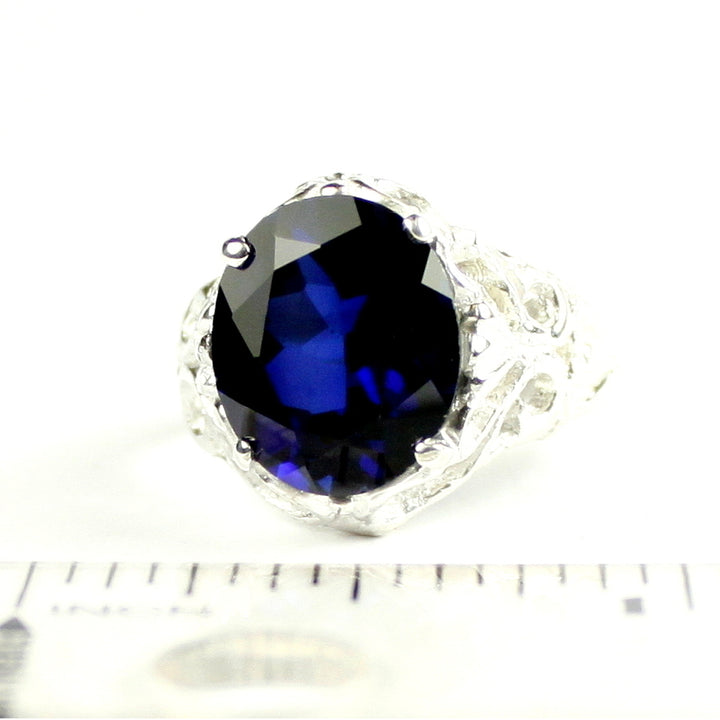 SR114 Blue Created Sapphire 925 Sterling Silver Ring, Image 4