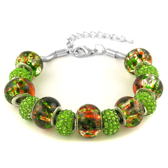 Genuine Murano Glass Swarovski Crystal Charm Bracelet 18K White Gold 7.5" 6 Styles Image 1