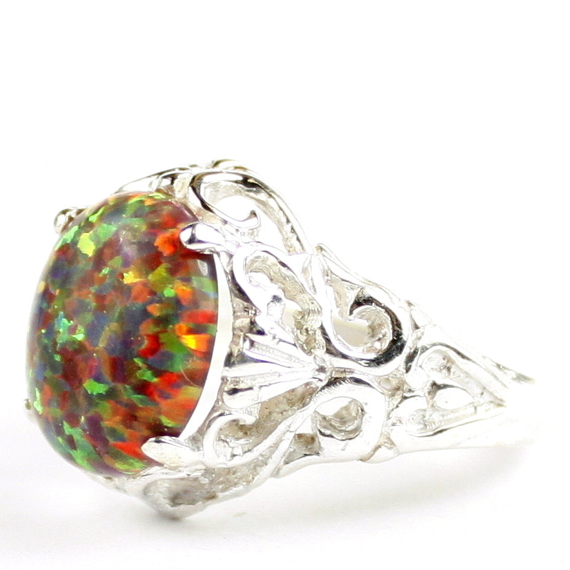 SR114 Created Red Brown Opal 925 Sterling Silver Ring, Image 2