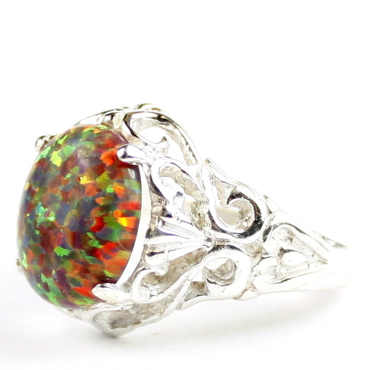 SR114 Created Red Brown Opal 925 Sterling Silver Ring, Image 2