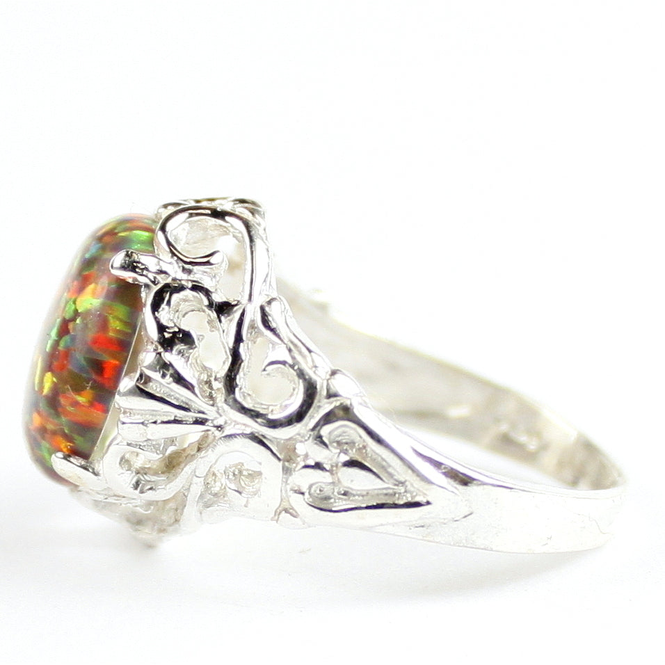 SR114 Created Red Brown Opal 925 Sterling Silver Ring, Image 3