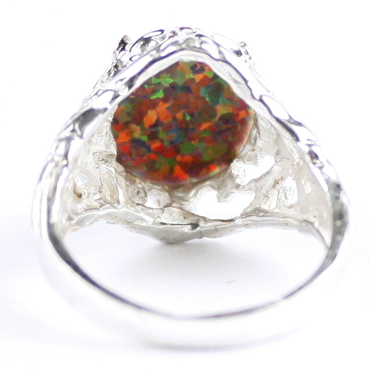 SR114 Created Red Brown Opal 925 Sterling Silver Ring, Image 4