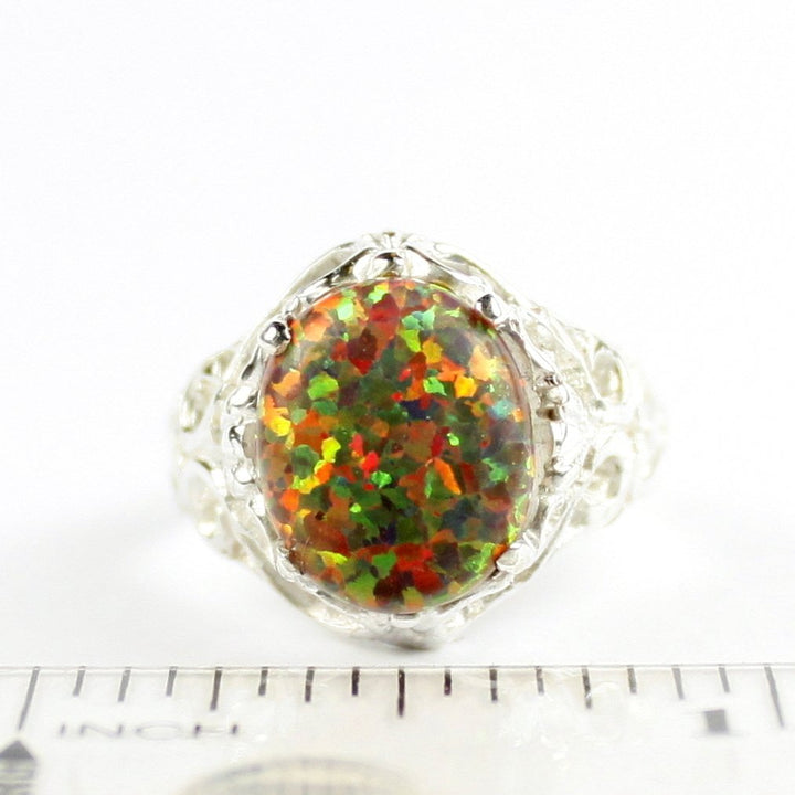 SR114 Created Red Brown Opal 925 Sterling Silver Ring, Image 4