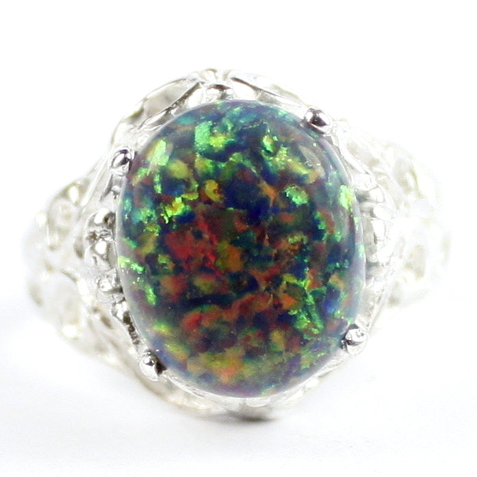 SR114 Created Black Opal 925 Sterling Silver Ring, Image 1