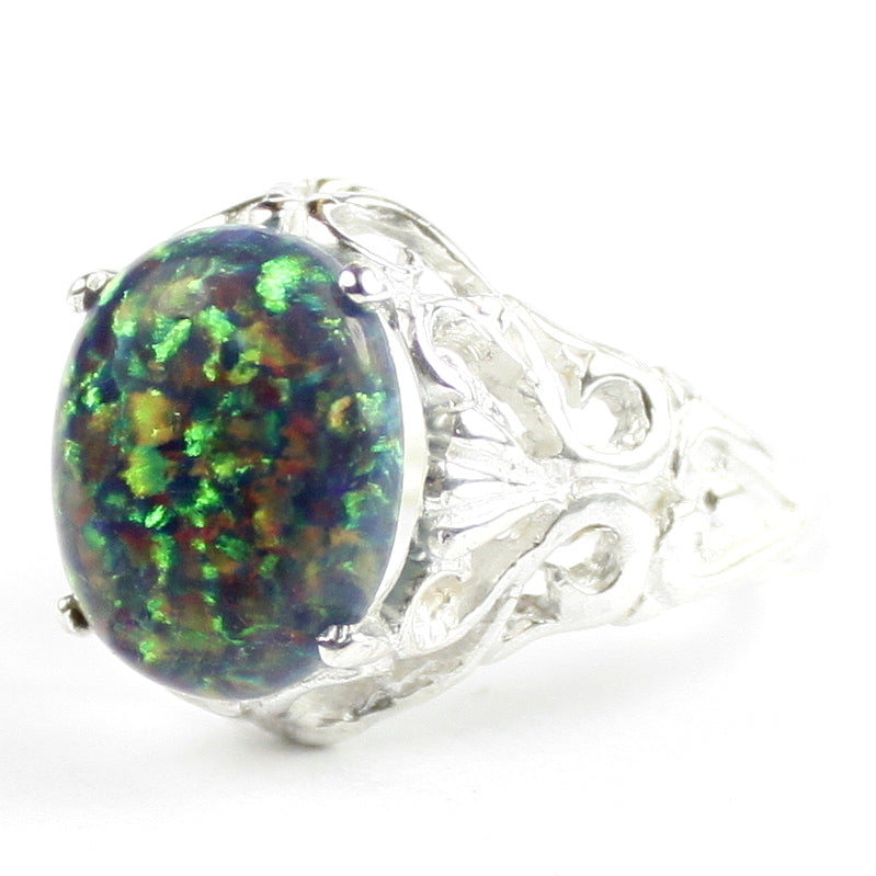 SR114 Created Black Opal 925 Sterling Silver Ring, Image 2