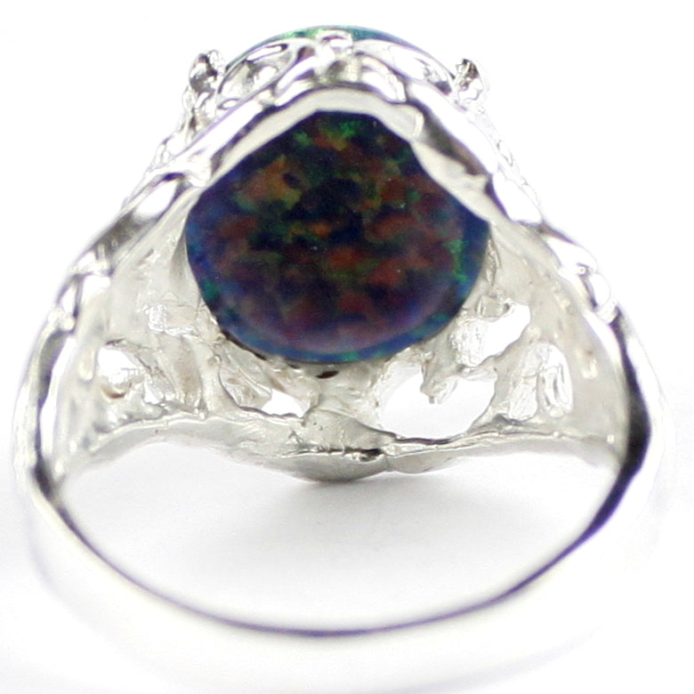 SR114 Created Black Opal 925 Sterling Silver Ring, Image 4