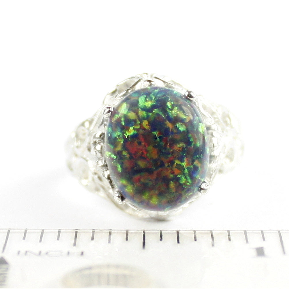 SR114 Created Black Opal 925 Sterling Silver Ring, Image 4