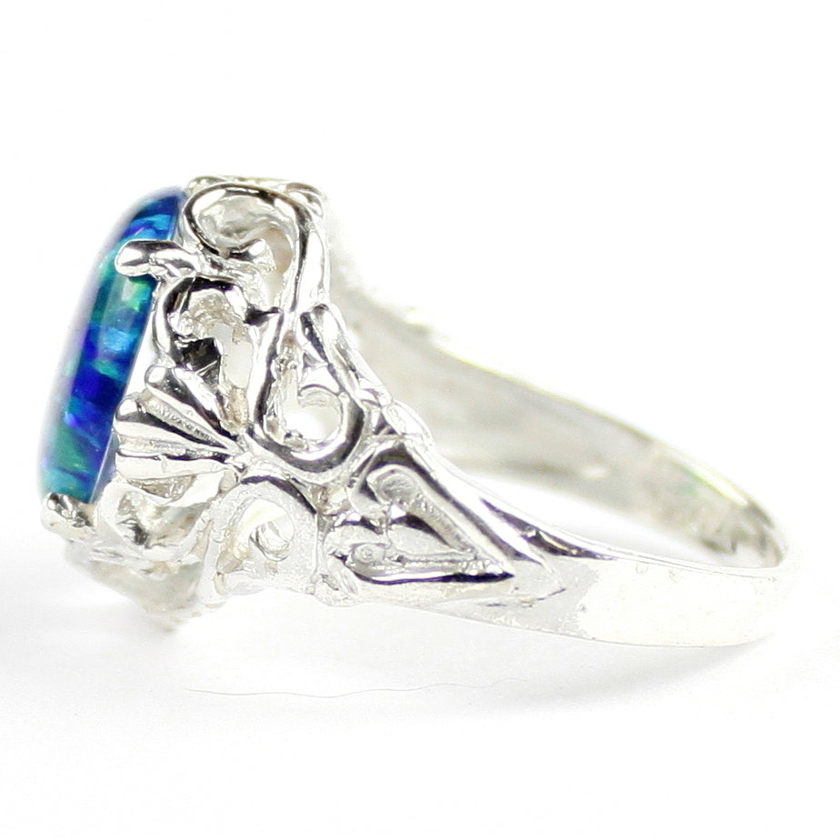 SR114 Created Blue Green Opal 925 Sterling Silver Ring, Image 3