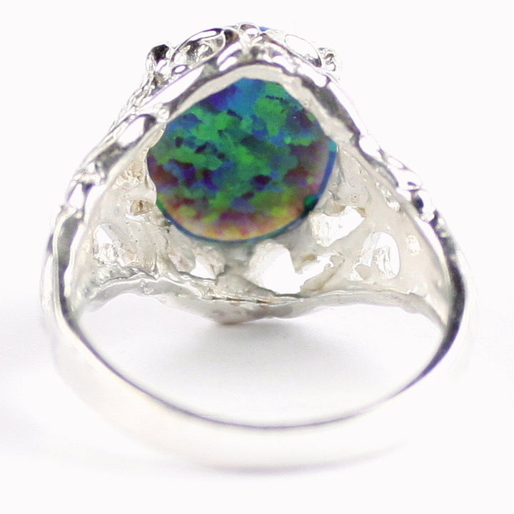 SR114 Created Blue Green Opal 925 Sterling Silver Ring, Image 4