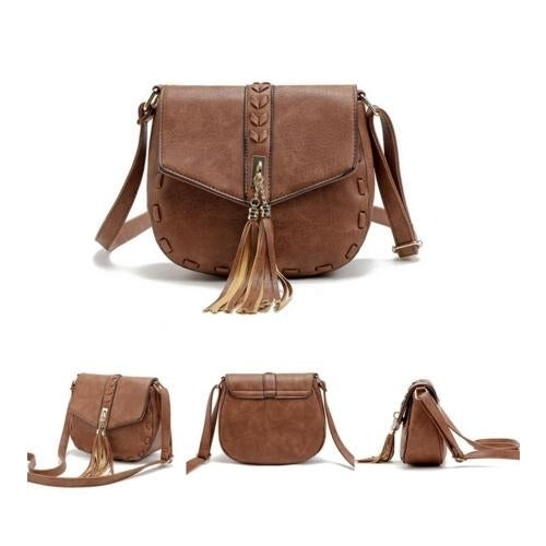 Lady Leather Tassels Tote Crossbody Bag Image 3