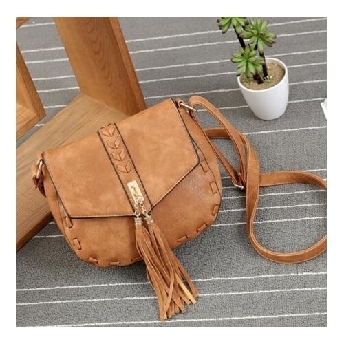 Lady Leather Tassels Tote Crossbody Bag Image 1