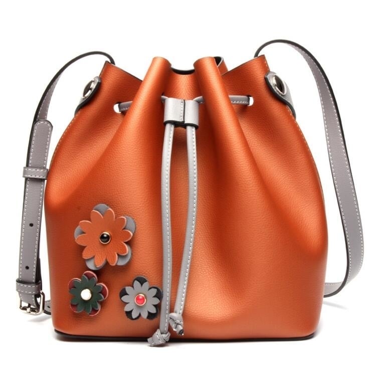 Womens Leather Hit Color Leisure Fashion Bucket Bag Image 1