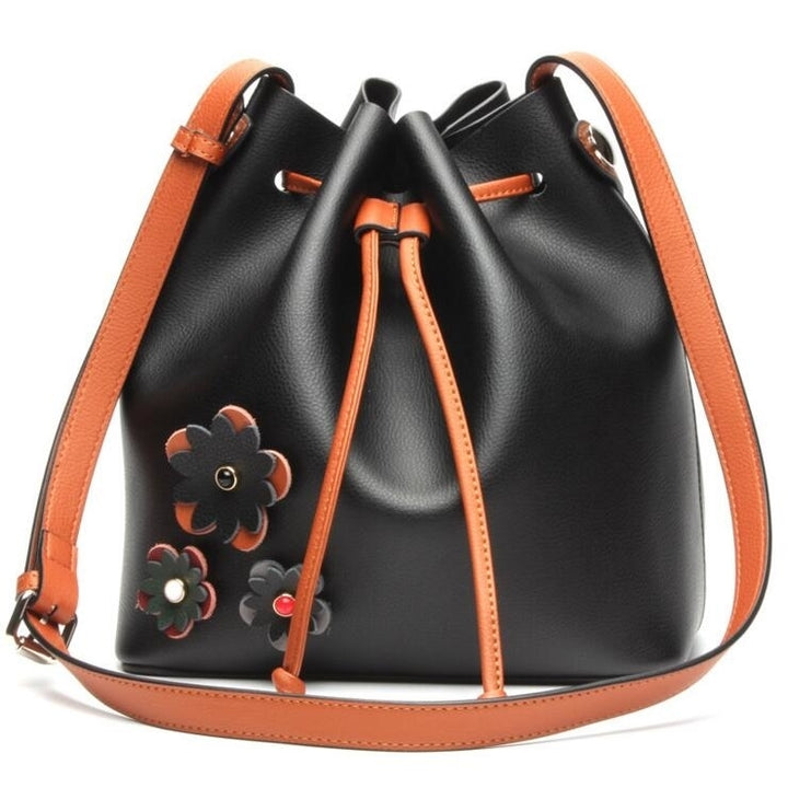 Womens Leather Hit Color Leisure Fashion Bucket Bag Image 4