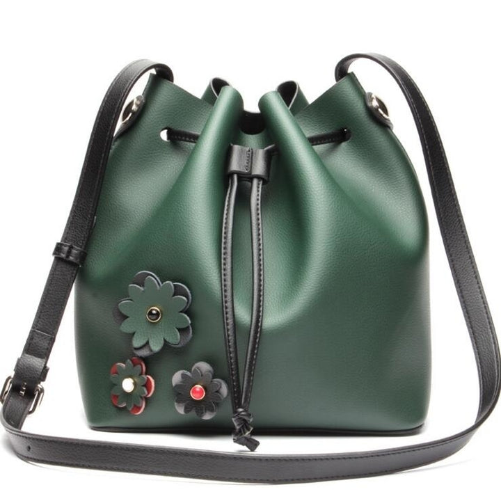 Womens Leather Hit Color Leisure Fashion Bucket Bag Image 3