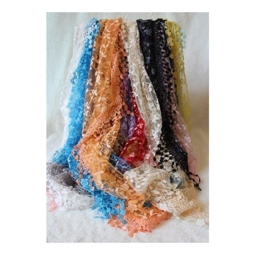 Sheer Lace Crochet Trim Shawl Scarf Image 4