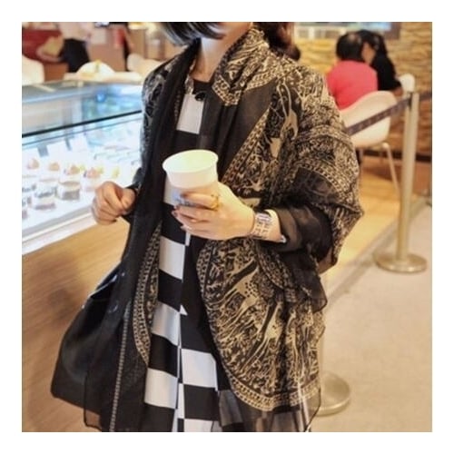 Women Long Soft Cotton Print Scarves Shawl Image 2