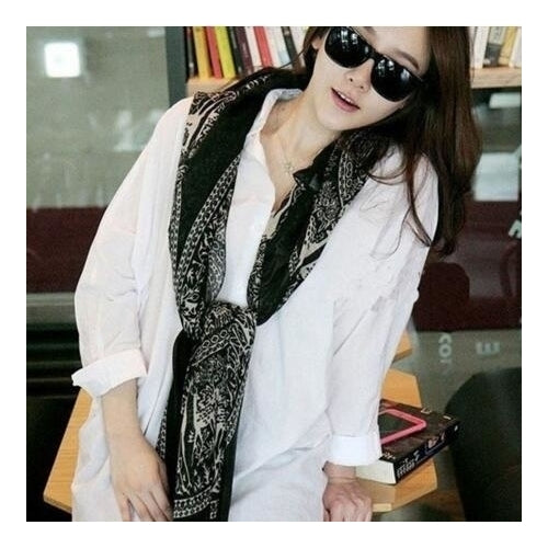 Women Long Soft Cotton Print Scarves Shawl Image 3