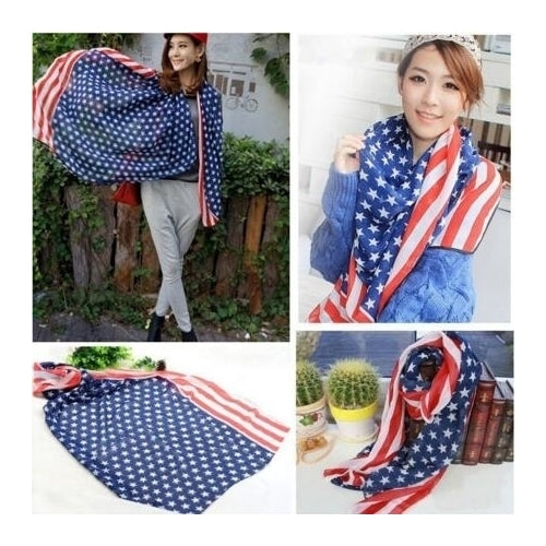 Flag Shawl Wrap Long Chiffon Scarf(Color: Blue and Red) Image 2