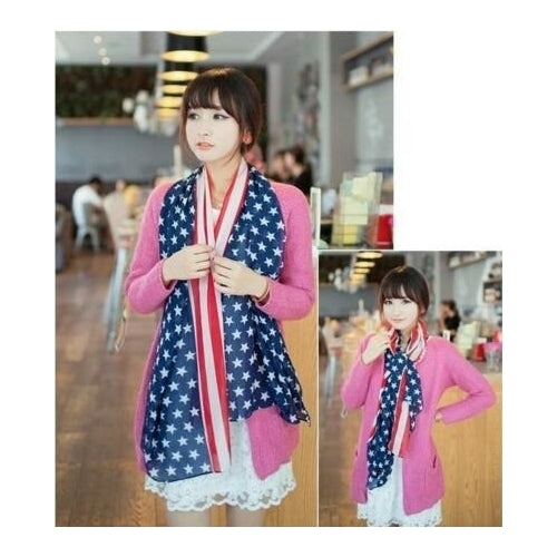 Flag Shawl Wrap Long Chiffon Scarf(Color: Blue and Red) Image 4
