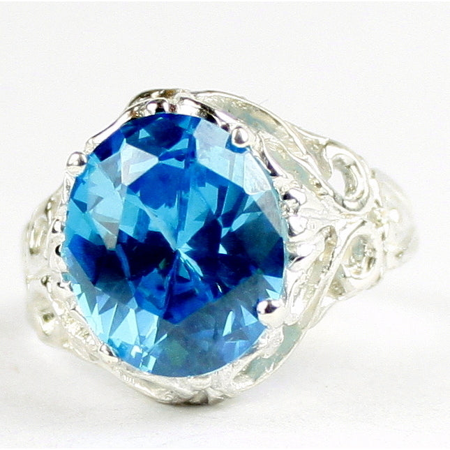 SR114 Swiss Blue CZ 925 Sterling Silver Ring, Image 1