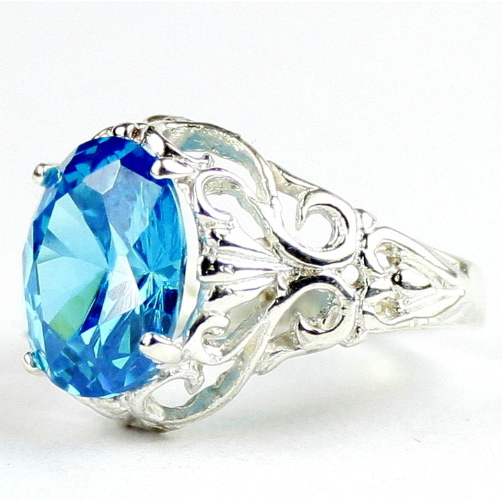 SR114 Swiss Blue CZ 925 Sterling Silver Ring, Image 2