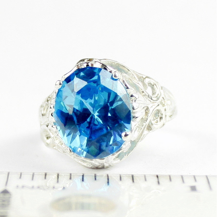 SR114 Swiss Blue CZ 925 Sterling Silver Ring, Image 4