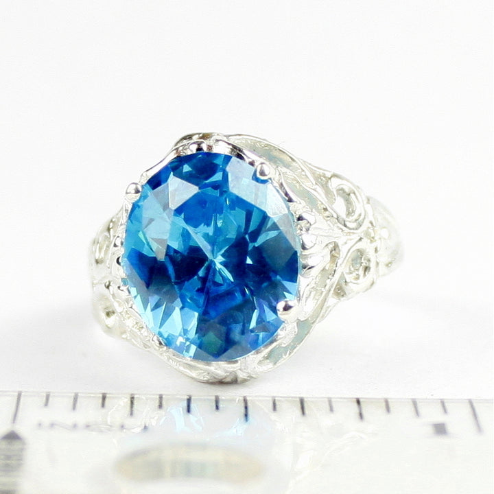 SR114 Swiss Blue CZ 925 Sterling Silver Ring, Image 4