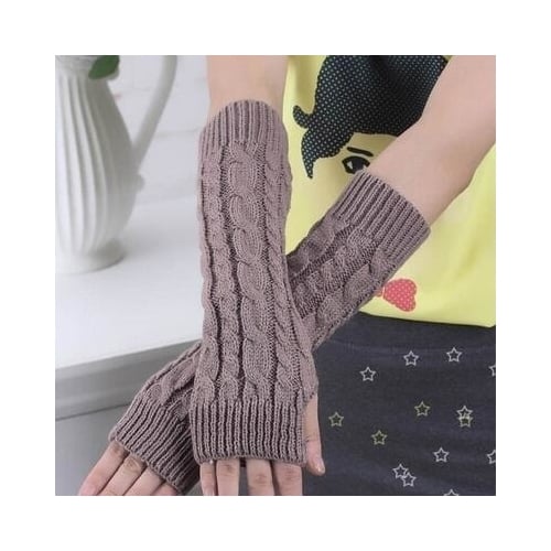 Long Knitted Braided Arm Warmer Gloves Image 1