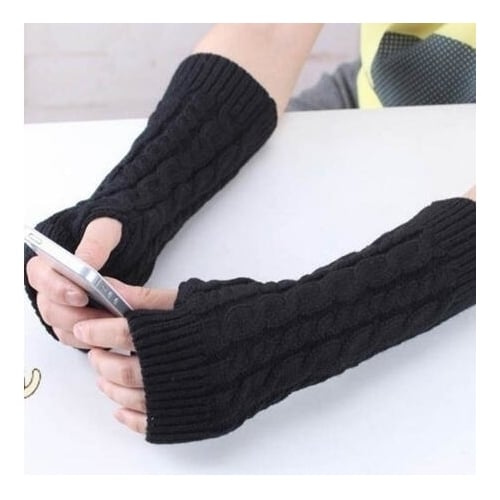Long Knitted Braided Arm Warmer Gloves Image 2