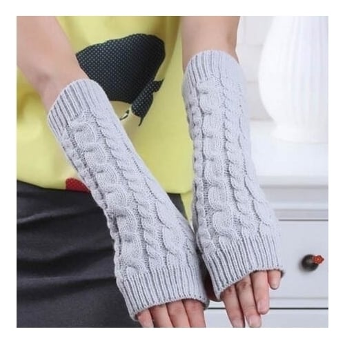 Long Knitted Braided Arm Warmer Gloves Image 3