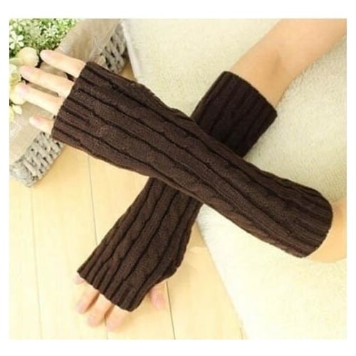 Long Knitted Braided Arm Warmer Gloves Image 4