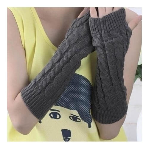 Long Knitted Braided Arm Warmer Gloves Image 4