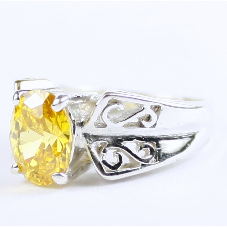 SR281 Golden Yellow CZ 925 Sterling Silver Ring, Image 2