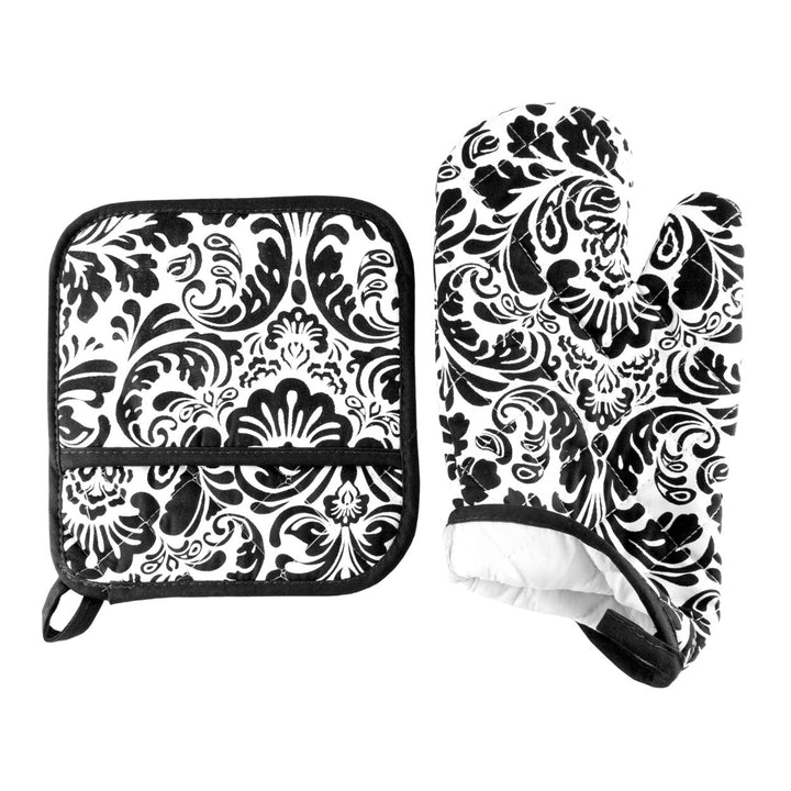Oven Mitt and Pot Hold Oversized Flame Heat Protection Big Kitchen Safety Black Image 3