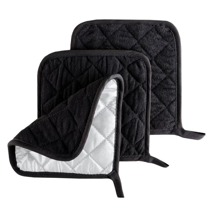 Lavish Home Set of 3 Black Quilted Pot Holders Heat Resistant 7.25x6.5 inches Image 1