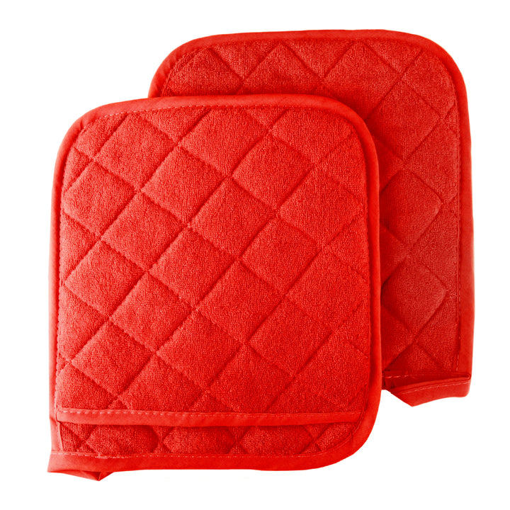 Lavish Home Cotton Oven Mitts Set of 2 Red Quilted Heat Protection 8x9 Image 1