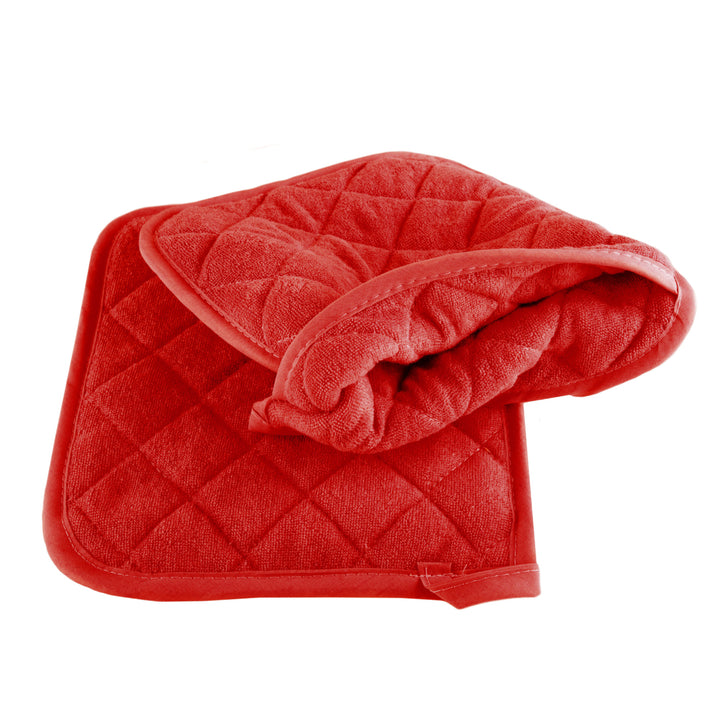 Lavish Home Cotton Oven Mitts Set of 2 Red Quilted Heat Protection 8x9 Image 3