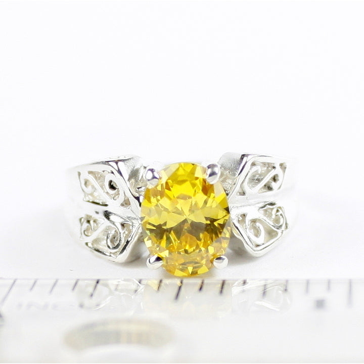 SR281 Golden Yellow CZ 925 Sterling Silver Ring, Image 4