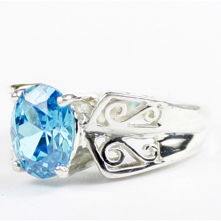 SR281 Swiss Blue CZ 925 Sterling Silver Ring, Image 2