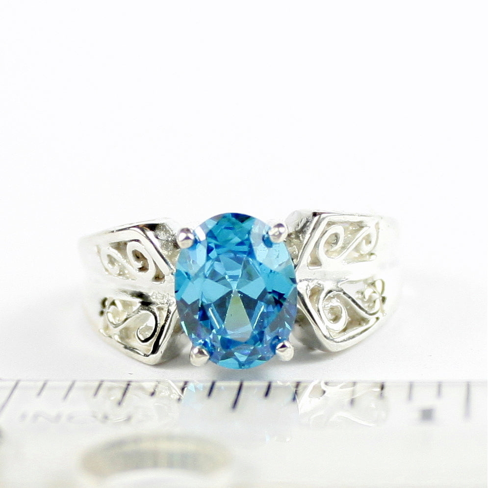 SR281 Swiss Blue CZ 925 Sterling Silver Ring, Image 4